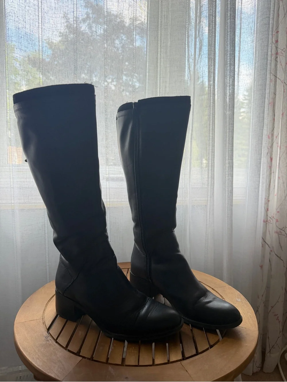Franco Sarto Black Knee-High back Stretch Leather Boots Wide Calf Size 9